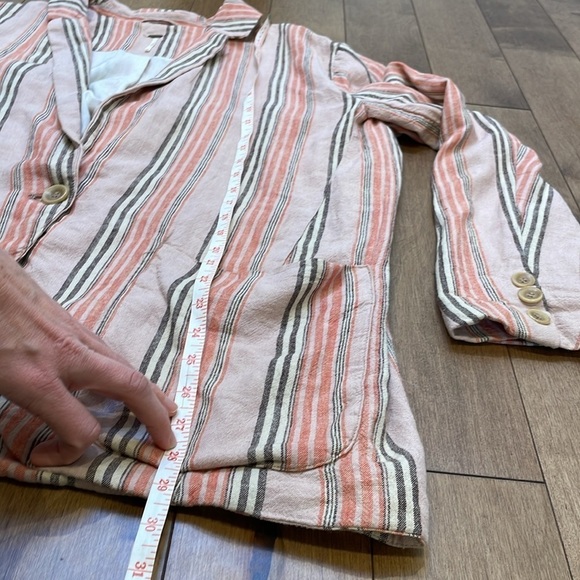 Free People Simply Stripe Blazer in Multi linen blend jacket oversized size XS - Picture 14 of 15